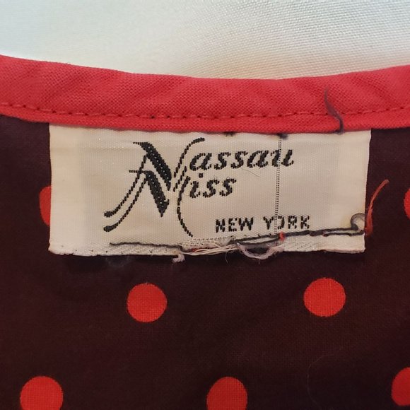 MCM Rocabilly Dress Nassau Miss New York Brown Red Dots Pockets Large Pinup - Picture 4 of 7